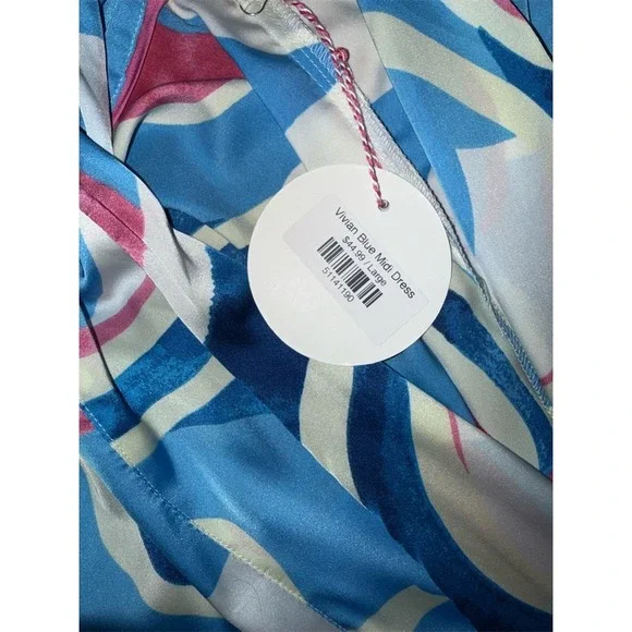 Umgee Dress Womens Size L Blue Abstract Midi V-Neck Kimono Sleeve Slits flowy - Picture 4 of 5